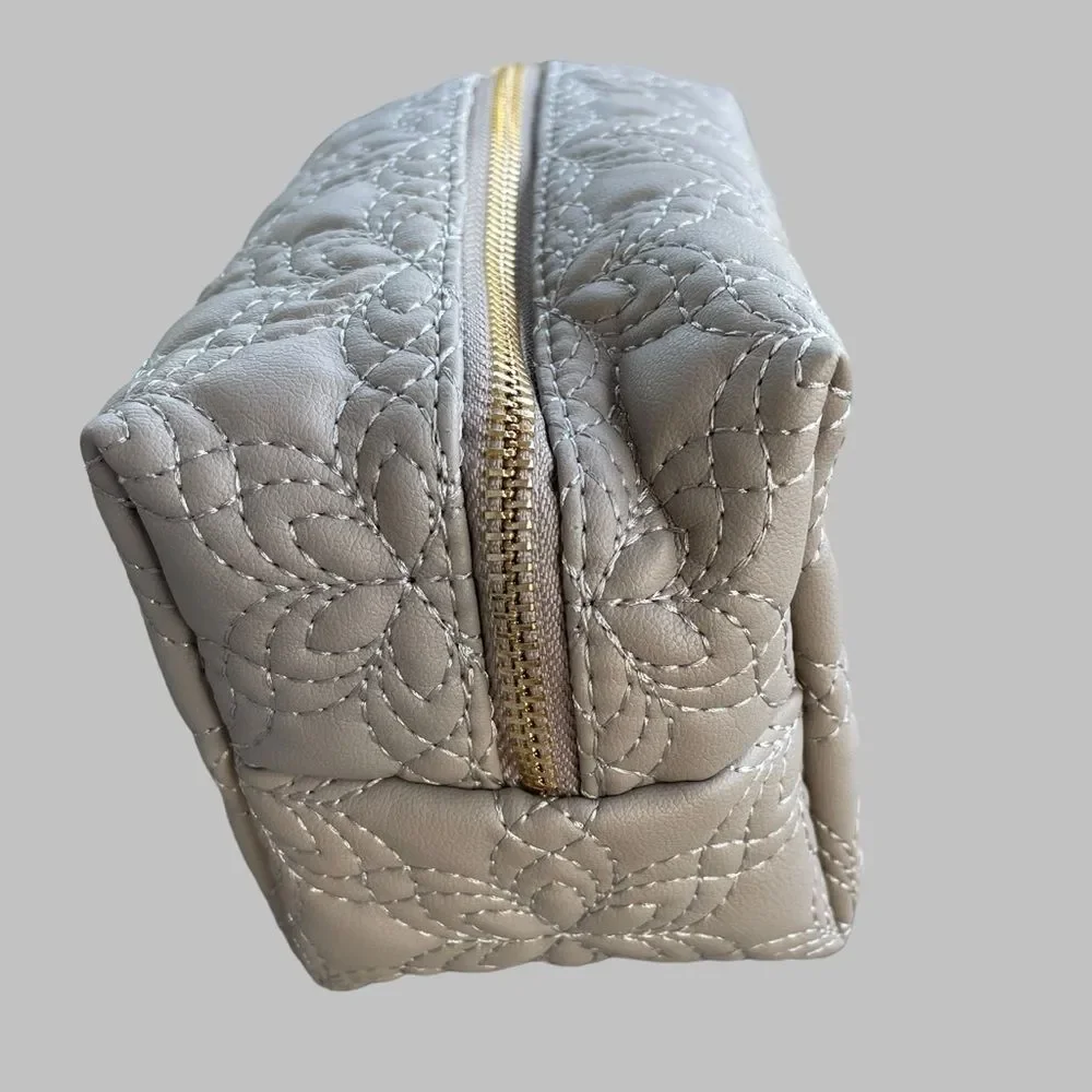 Vince Camuto Quilted Cosmetic Bag Travel Makeup Pouch Gray NWT